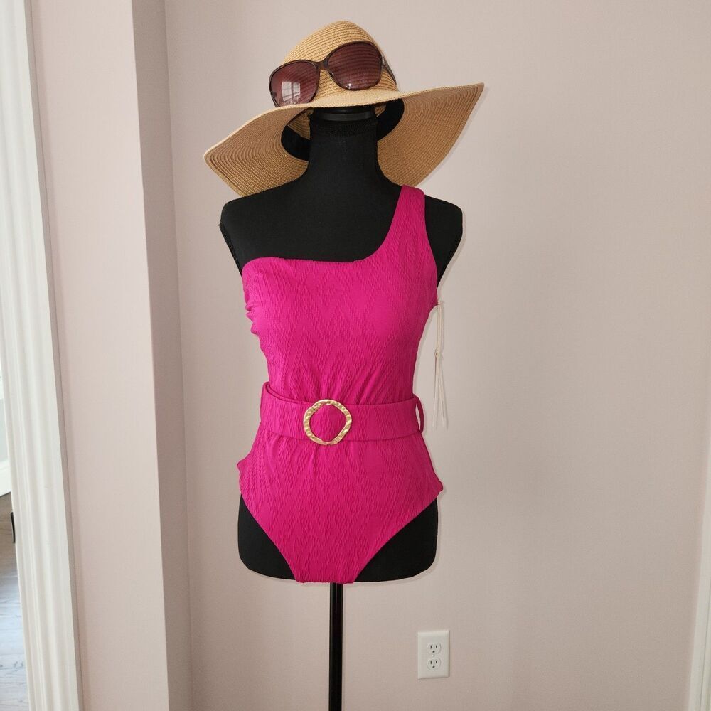 NWT Cosita Linda One Shoulder One Piece Swimsuit Pink Magenta XL